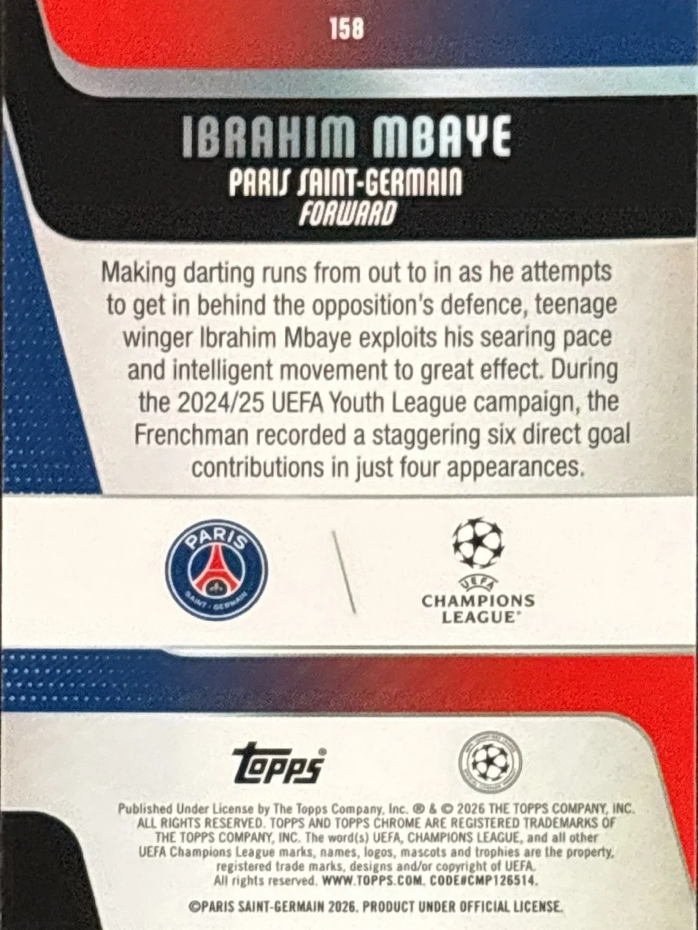 Topps Chrome Ibrahim Mbaye Rookie Soccer Card - Picture 2 of 2